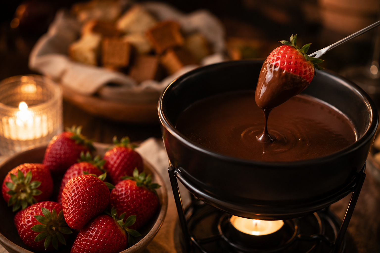 Fondue de chocolate com morangos